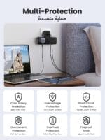 ⁦يوجرين شريط طاقة 6 في 1 – واقي من زيادة التيار مع شحن سريع USB-C | ثلاث مقابس كهربائية + 3 منافذ USB | تصميم مدمج لمطبخك أو مكتبك⁩ - الصورة ⁦5⁩