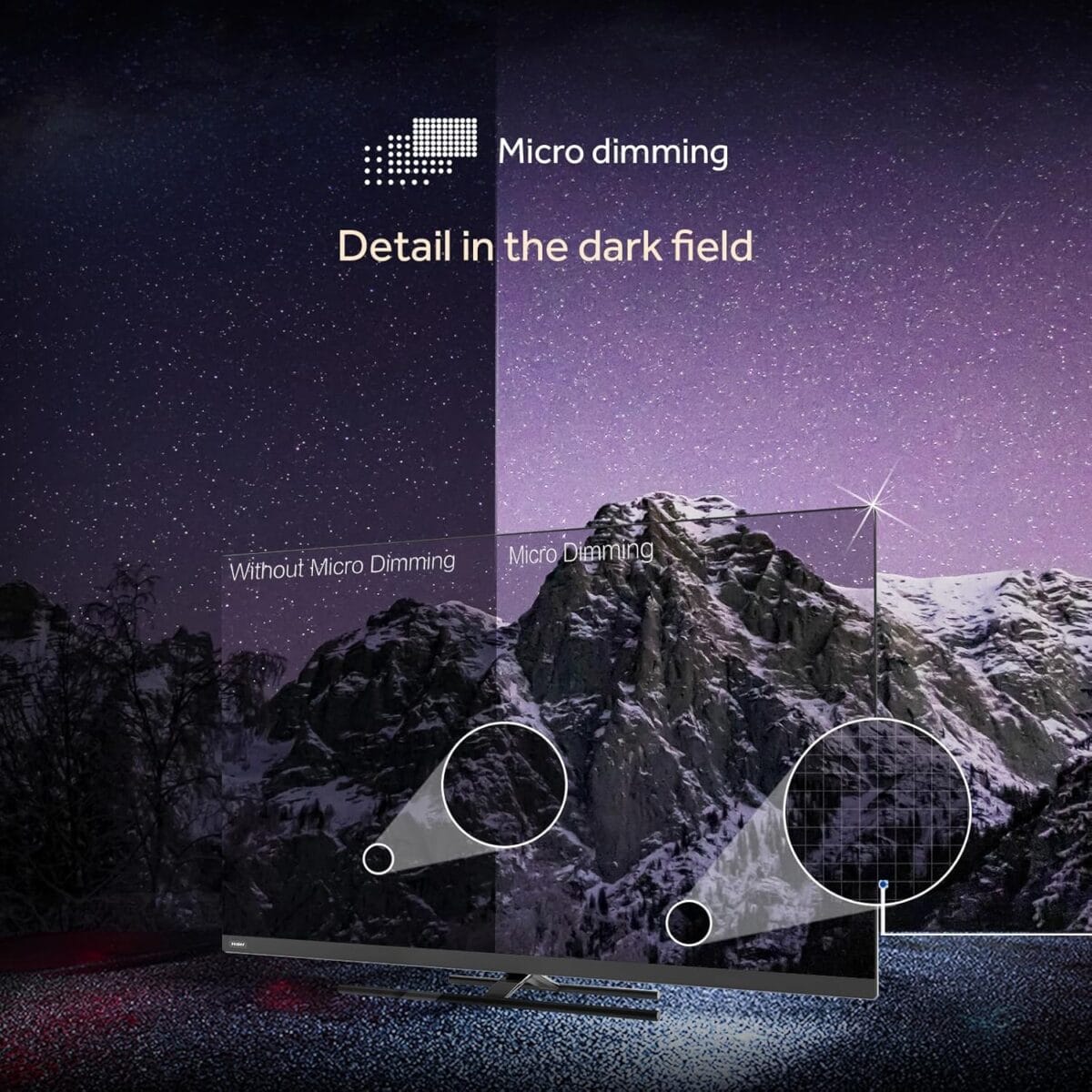 ⁦تلفزيون 65 بوصة هاير QLED الذكي – دقة 4K UHD، تردد 120 هرتز، Dolby Vision وHDR10، Google TV، HDMI 2.1، بلوتوث 5.1، تصميم أنيق بدون حواف – موديل H65S800UX⁩ - الصورة ⁦4⁩