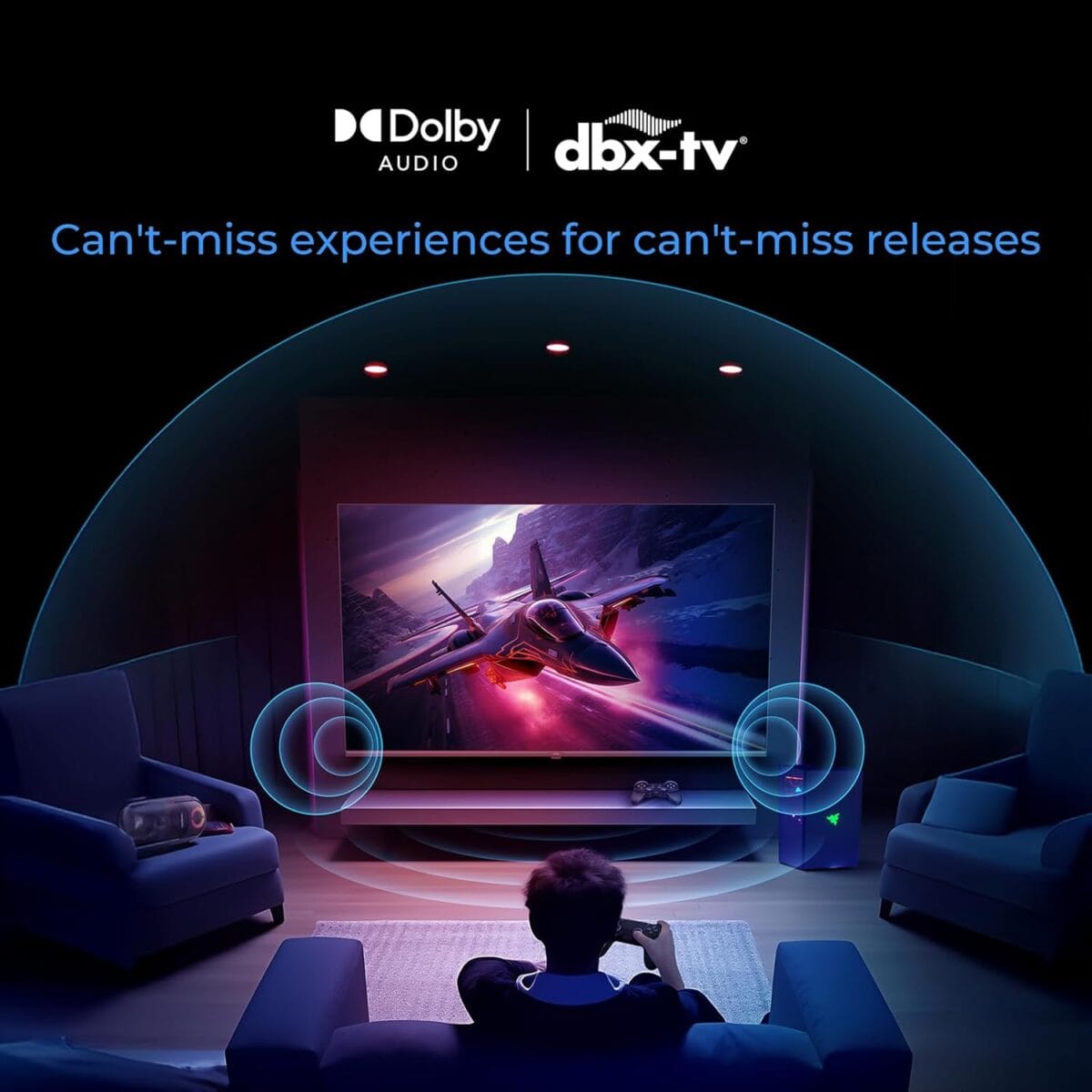 ⁦تلفزيون 75 بوصة هاير تلفزيون QLED ذكي – دقة 4K | تردد 120Hz | Dolby Vision & Atmos | HDMI 2.1 | Google TV | تجربة ألعاب متكاملة | تصميم بدون حواف – أسود | موديل H75S80FUX⁩ - الصورة ⁦5⁩