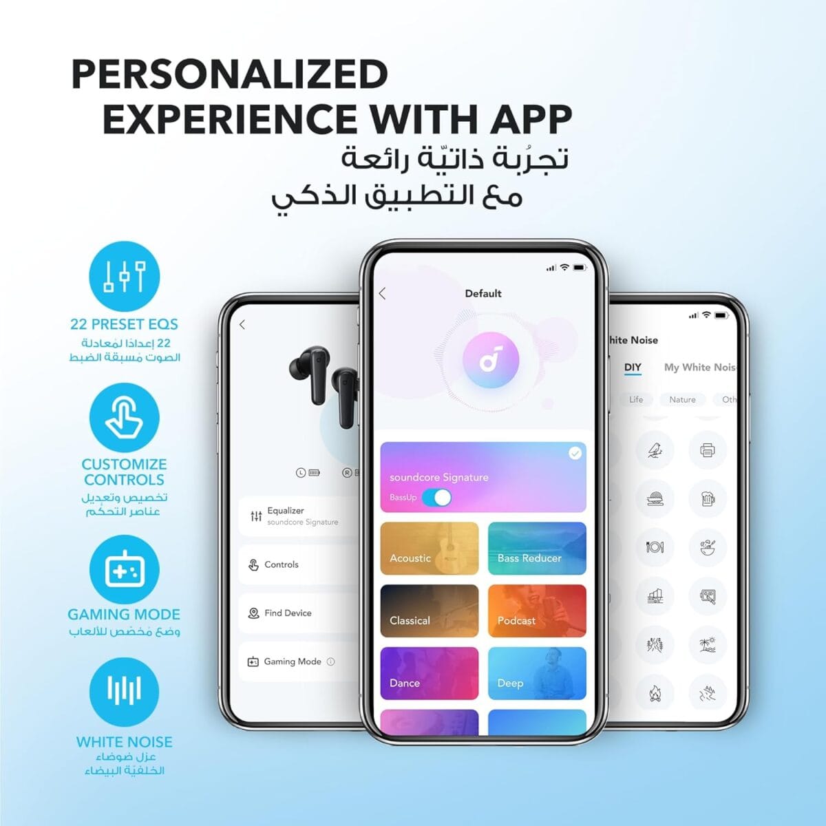 ⁦سماعات انكر P20i لاسلكية، منافذ تشغيل 10 مم لصوت قوي، بلوتوث 5.3، زمن 30 ساعة، IPX5 مقاومة الماء، 2 ميكروفونات لاتصالات ذكاء اصطناعي، 22 إعدادًا مُسبقًا EQs، أسود⁩ - الصورة ⁦4⁩