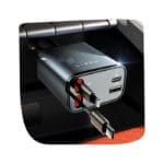 شاحن سيارة LISEN 4 في 1 قابل للسحب – PD 30 واط، كابلات مدمجة USB-C وLightning، موديل 2E7130